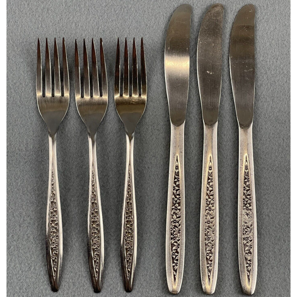 Superior Vintage Petal Lane Flatware Stainless Steel 6 Piece Forks Knives MCM